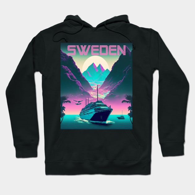 Sweden Cruise Synthwave Travel Art Poster Hoodie by OldTravelArt